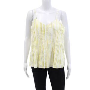 Odeeh Womens Cotton Striped Sleeveless V-Neck Tank Top Yellow Size 36